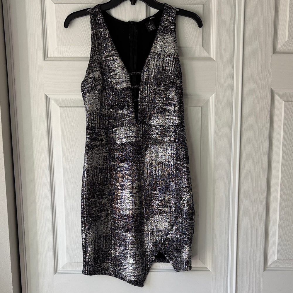 Aqua Asymmetrical Black and Silver Dress